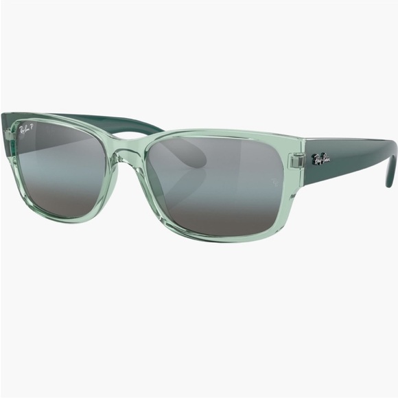 Ray-Ban 55mm Polarized Pillow Sunglasses RB4388 in Transparent Green NWT - Picture 1 of 7
